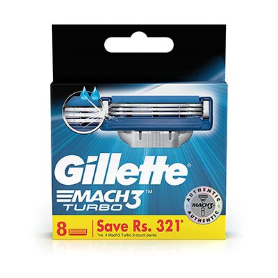  Gillette Mach 3 - Turbo Manual Shaving Razor Blades, Cartridge 8 pcs (6+2)