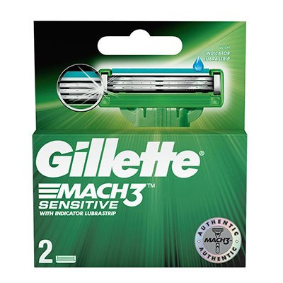  Gillette Mach 3 Sensitive - Manual Shaving Razor Blades, Cartridge 2 pcs