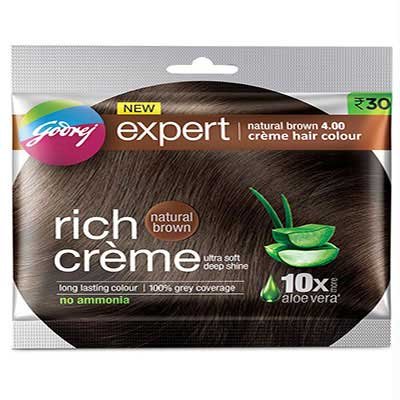  Godrej Expert Rich Creme Hair Colour - Shade 4 Natural Brown, Single Use 20 g + 20 ml Sachet