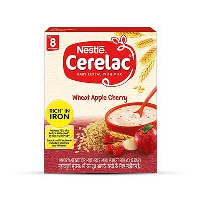  Nestle Cerelac Baby Cereal With Milk, Wheat Apple Cherry - From 8 Months 300 g Bag-In-Box