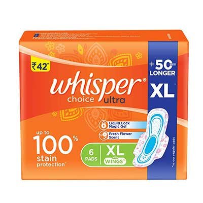  Whisper Choice Sanitary Napkins - Xl, Ultra with Wings 6 pcs