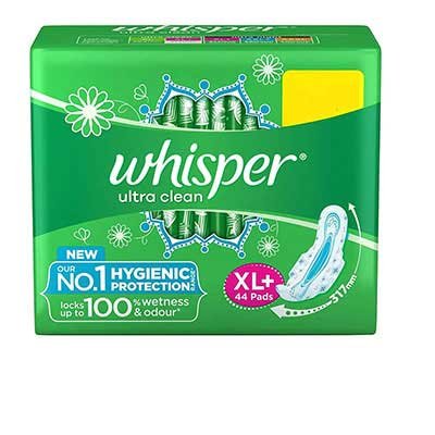  Whisper Sanitary Pads - Extra Large Plus, Clean, Ultra 44 pcs