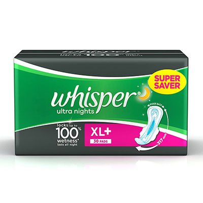  Whisper Sanitary Pads - Ultra Nights XL+ Wings 30 Pads