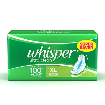  Whisper Sanitary Pads - XL Wings, Clean, Ultra 30 pcs